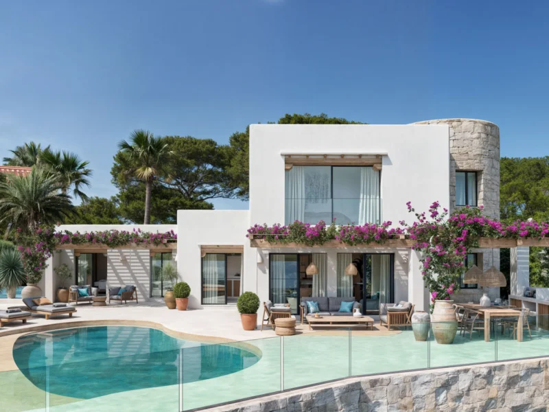 Villa de style Ibiza avec vue sur la mer à Moraira