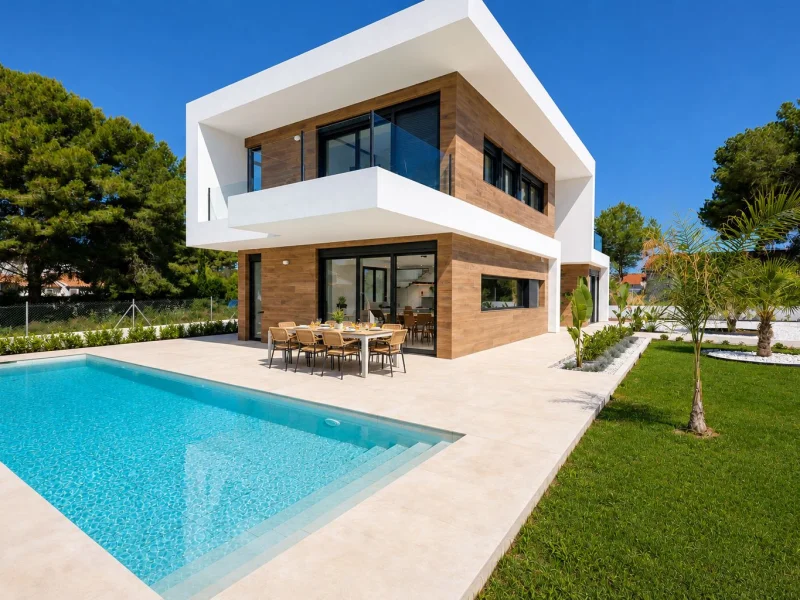 Villa moderne de 4 chambres à vendre à Costa Nova, Jávea, avec piscine privée et vue sur la montagne