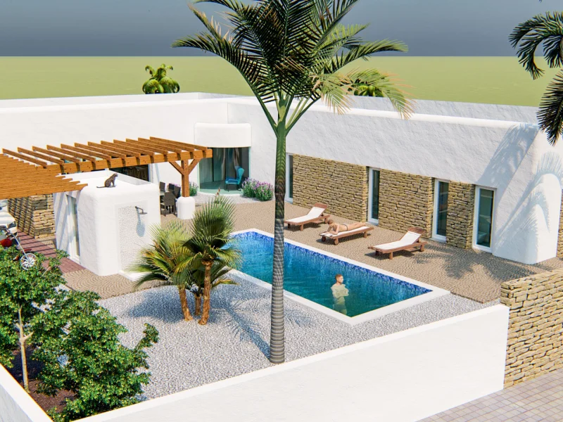 Villa de style ibizien avec piscine privée à Polop