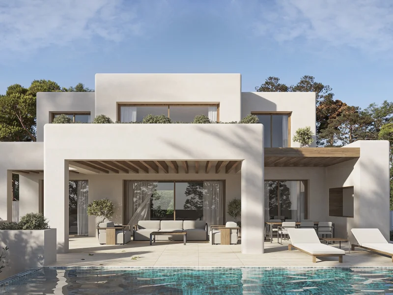 Villa de style ibizien à Benissa, La Fustera avec vue sur la mer