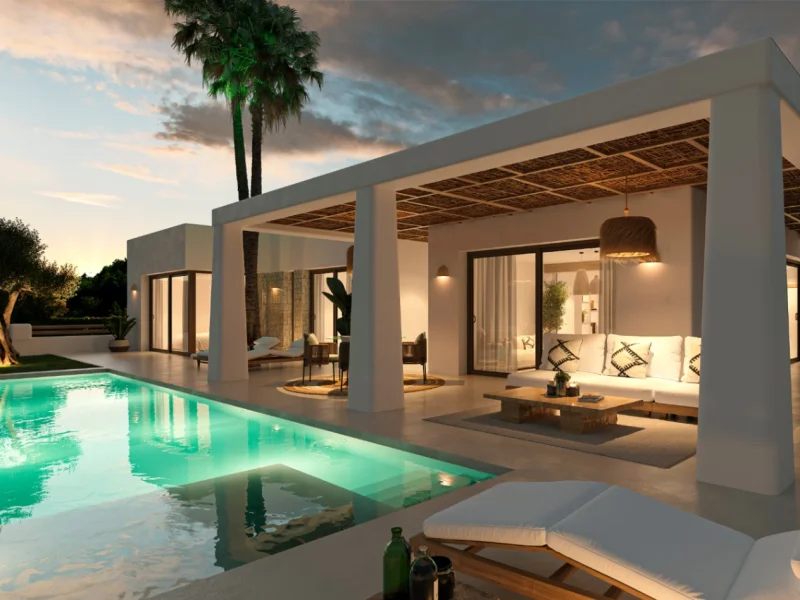 Villa de style ibizence à Jávea, Lomas Del Rey avec piscine