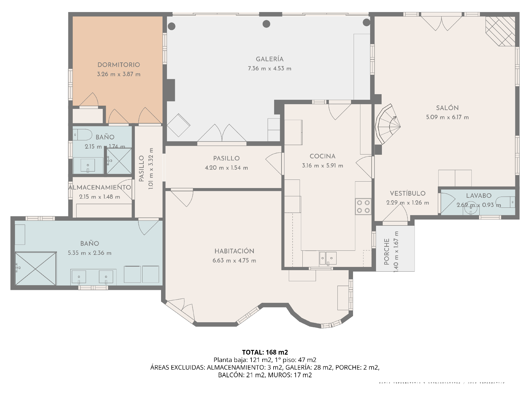 Plan technique détaillé du rez-de-chaussée de 121 m², présentant la disposition du salon, de la cuisine et des chambres avec des mesures précises par pièce.