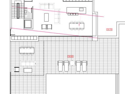 Plan architectural de la villa présentant l'aménagement intérieur et extérieur.