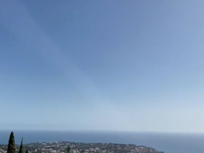 Vues panoramiques sur la mer Méditerranée depuis la villa à Montemar, Benissa. Ciel bleu dégagé.
