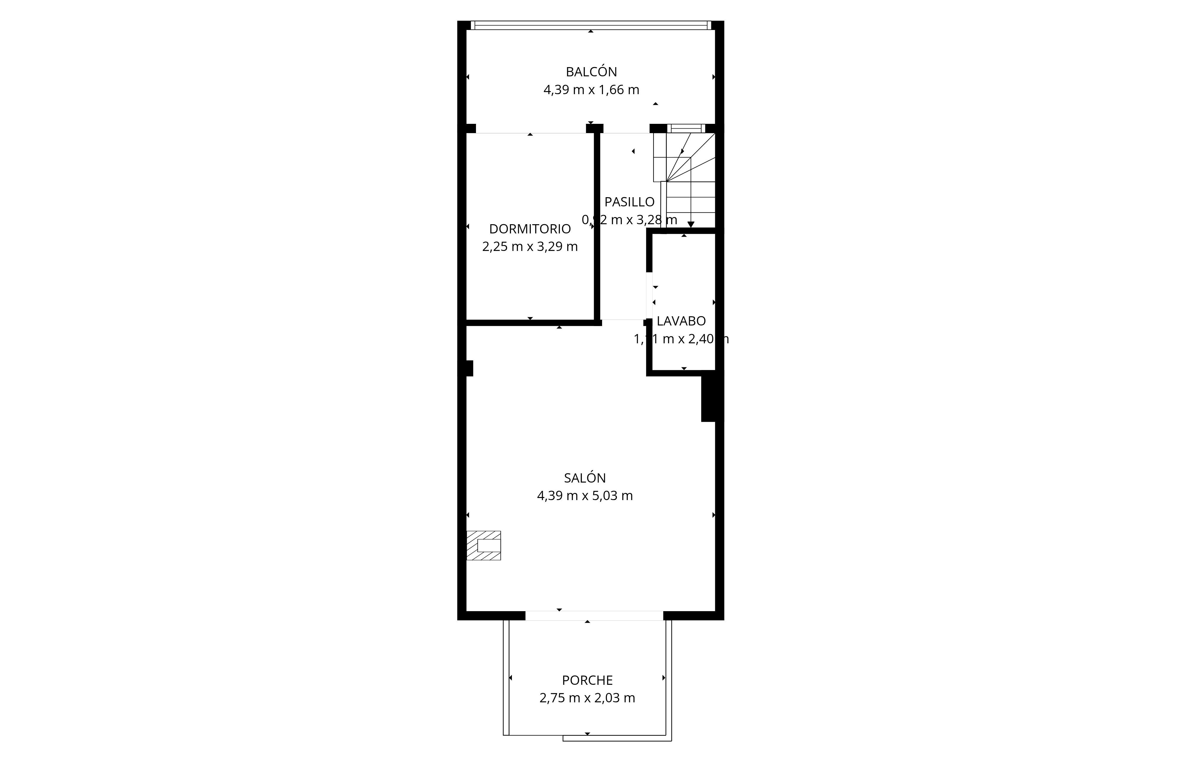 Plan architectural détaillé d'une maison à deux étages avec terrasse, balcon, salon et porche.