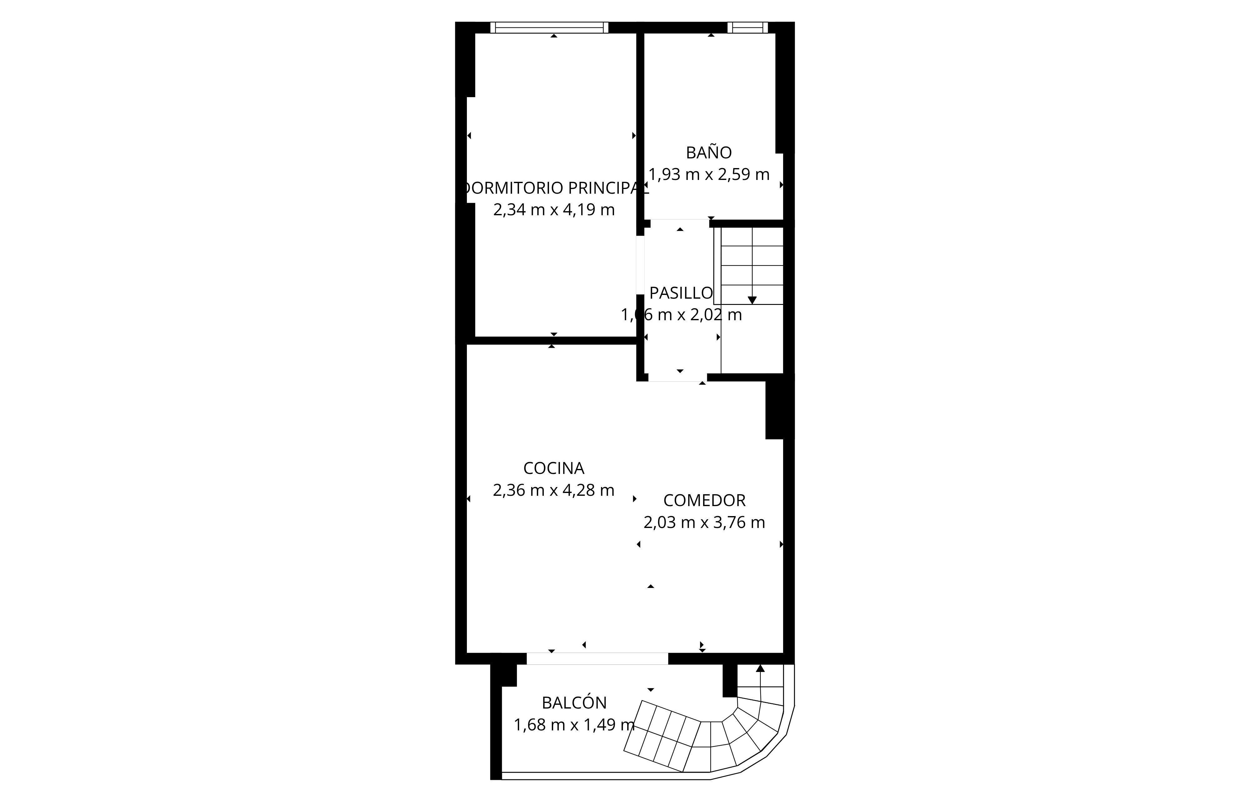 Plan architectural détaillé montrant la disposition d'un appartement à deux étages avec balcon.