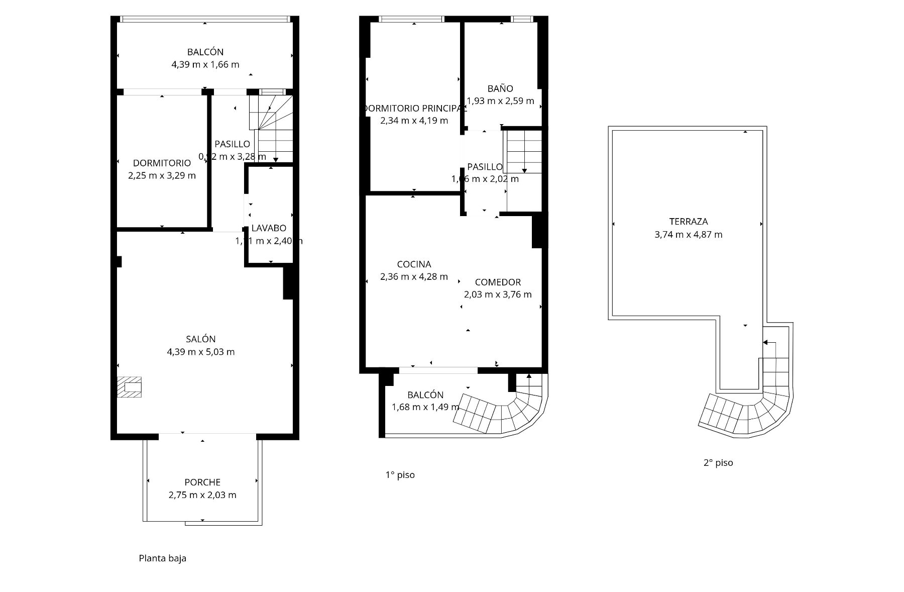 Plan détaillé d'une maison de ville à deux étages avec une terrasse sur le toit.