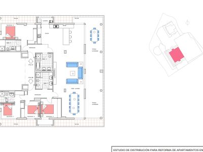 Plan détaillé du onzième étage, fusionnant deux penthouses en un aménagement avec 4 chambres, 4 salles de bain, deux salons et de vastes terrasses.