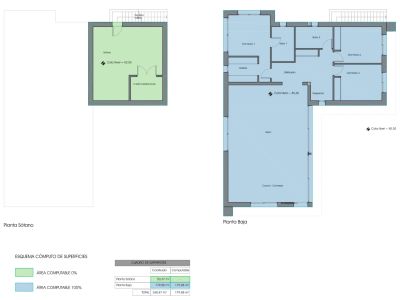 Plans architecturaux de la villa, détaillant le sous-sol de 50,37 m² et le rez-de-chaussée de 179,88 m² avec 3 chambres, salon et cuisine-salle à manger.