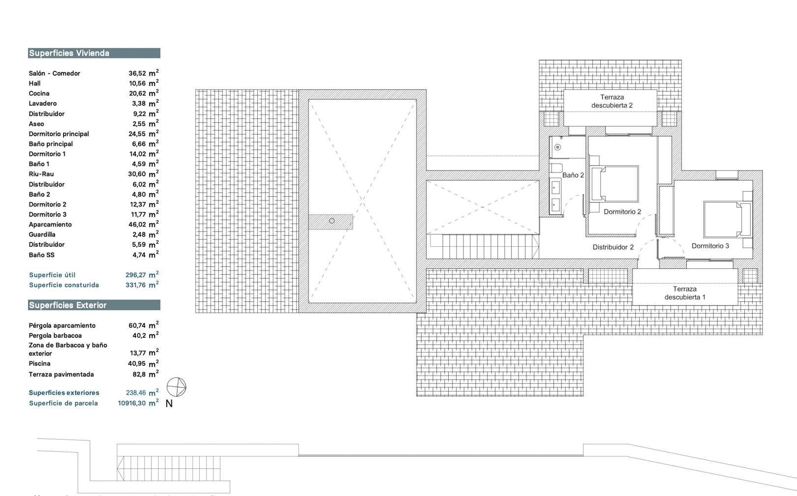 Plan détaillé de l'étage supérieur, incluant Chambre 2, Chambre 3, Salle de bain 2, Dégagement 2 et deux terrasses découvertes. Les surfaces sont listées. Plan détaillé de l'étage supérieur, incluant Chambre 2, Chambre 3, Salle de bain 2, Dégagement 2 et deux terrasses découvertes. Les surfaces sont listées.