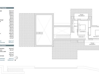 Plan détaillé de l'étage supérieur, incluant Chambre 2, Chambre 3, Salle de bain 2, Dégagement 2 et deux terrasses découvertes. Les surfaces sont listées.