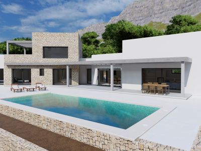 Extérieur de villa avec piscine