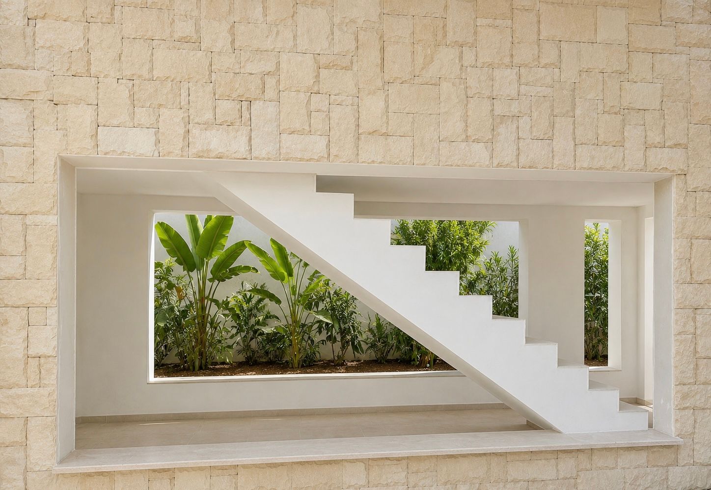 Escalier et patio paysager