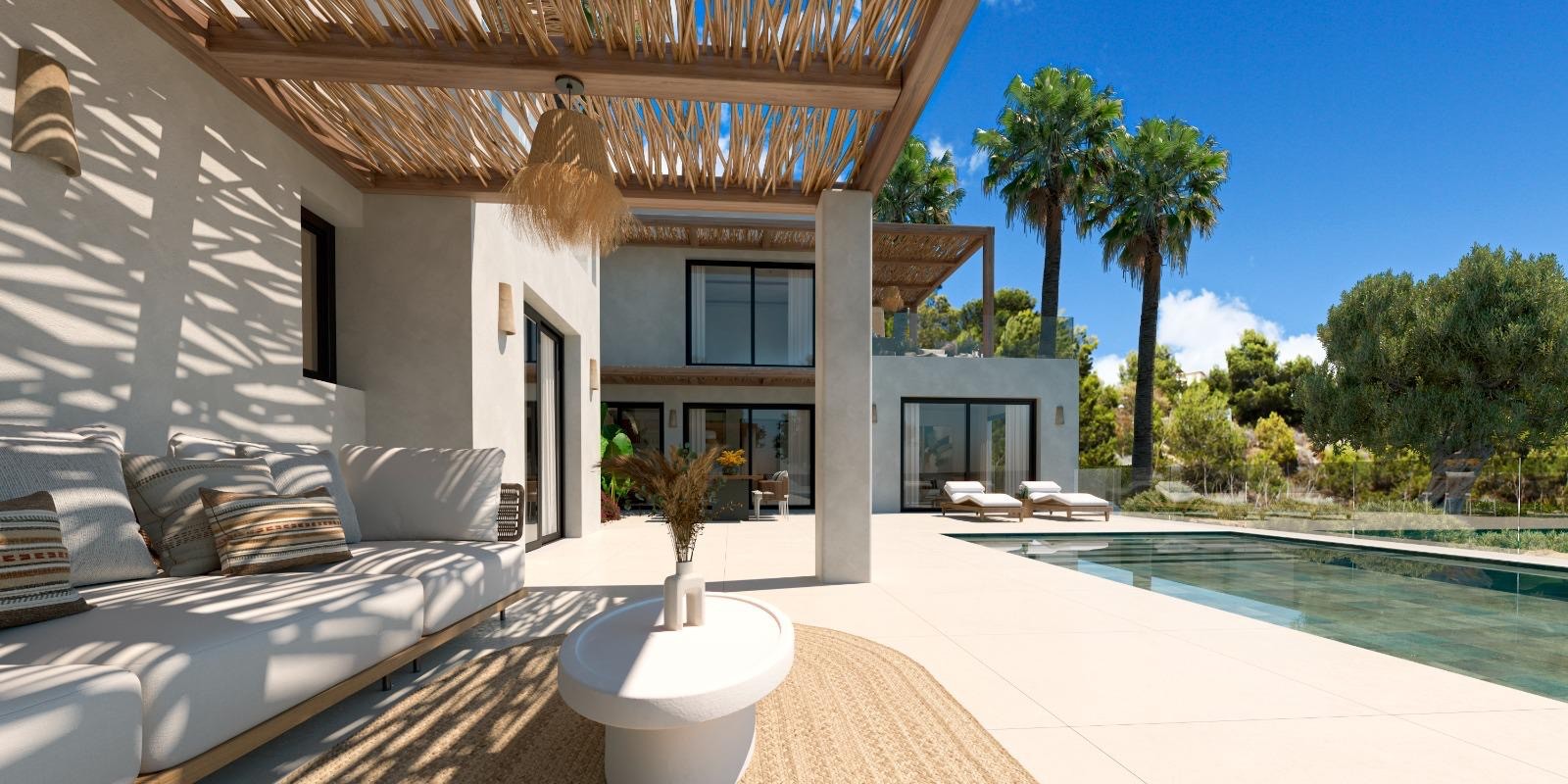 Terrasse couverte et piscine