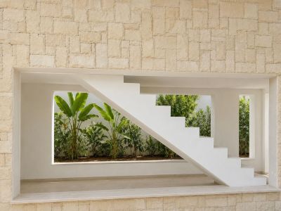 Escalier et patio paysager