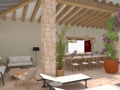 Terrasse couverte au bord de la piscine
