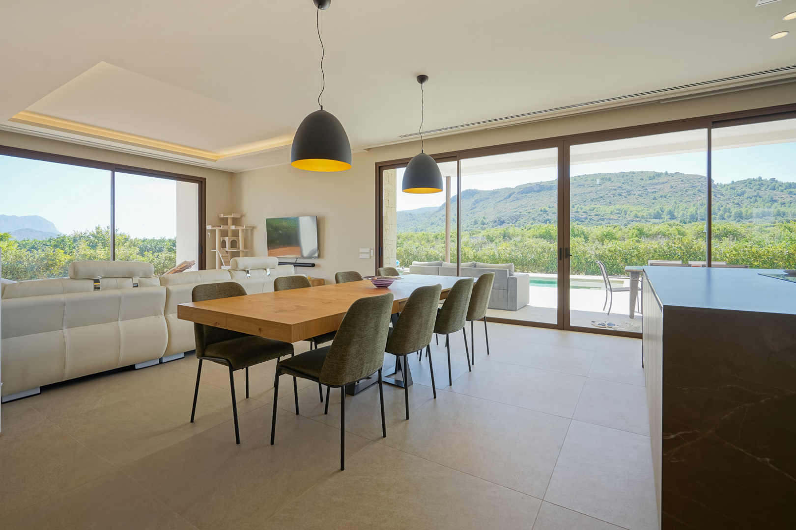 Salon-salle à manger avec vue