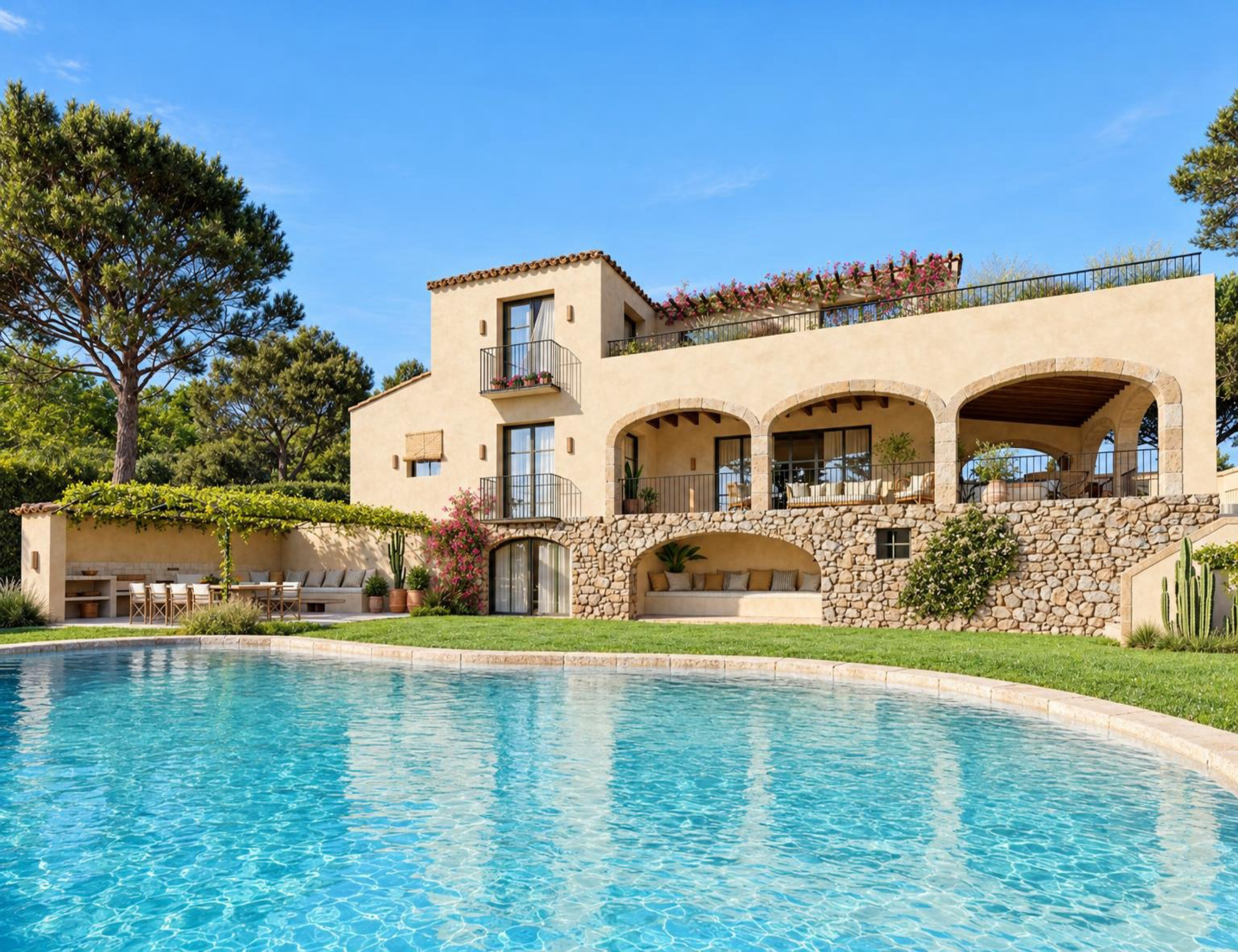 Extérieur avec piscine et jardin