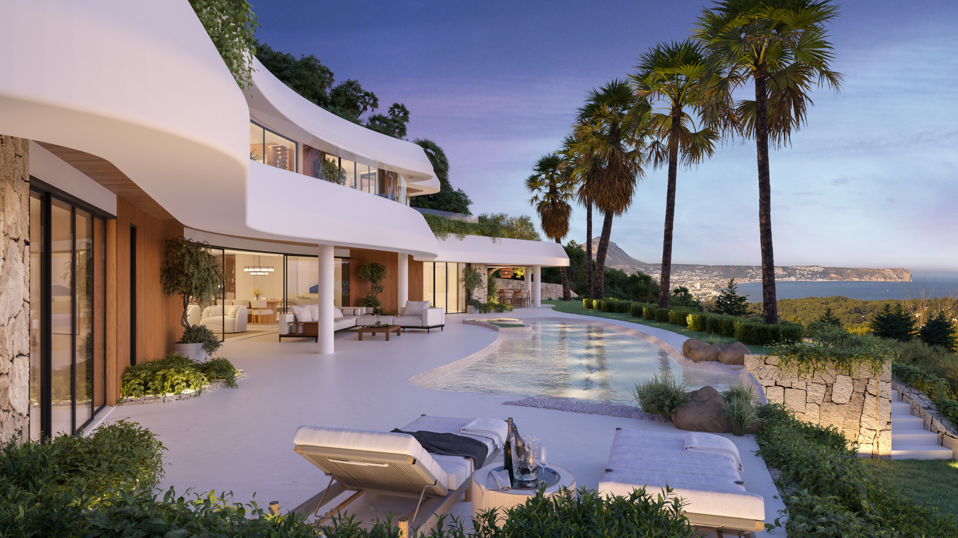 Terrasse et piscine avec vue mer