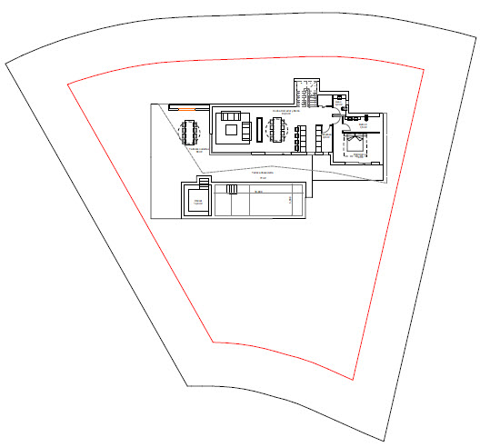Plan architectural de la villa présentant l'aménagement intérieur et extérieur.