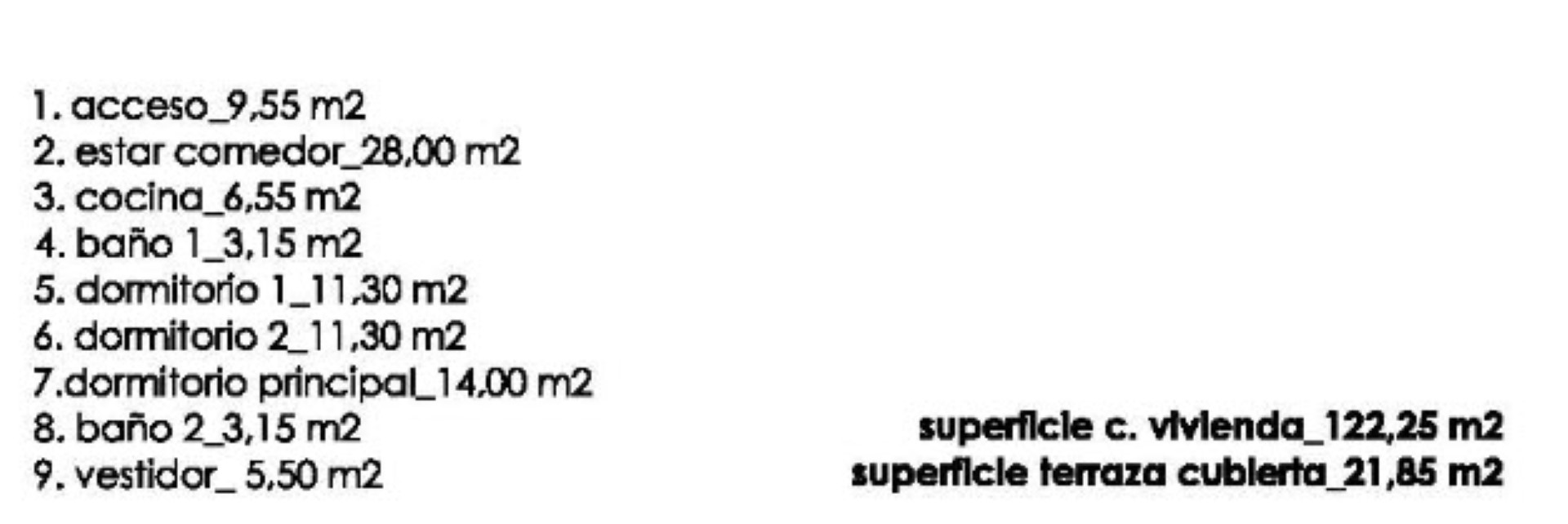 Plan de la villa montrant la disposition des pièces et leurs dimensions en mètres carrés.