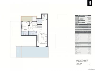 Plan du sous-sol présentant deux chambres avec salles de bains attenantes, un grand salon TV et une buanderie, accessible par escalier.