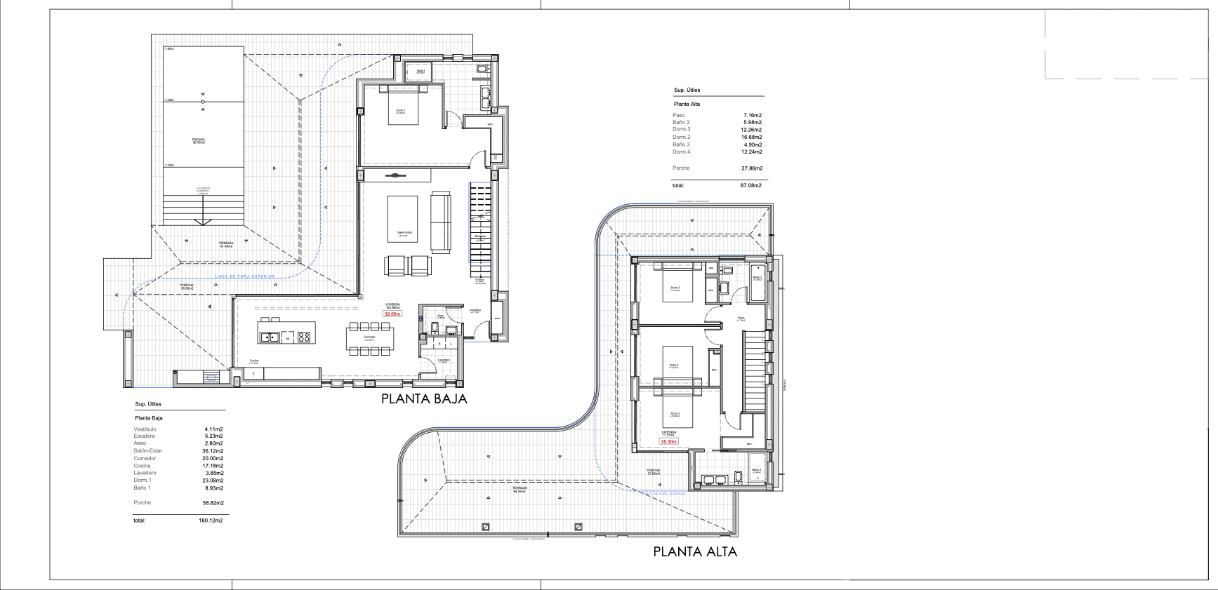 Plan architectural détaillé d'une villa de deux étages avec piscine et jardin, montrant l'aménagement intérieur et extérieur.