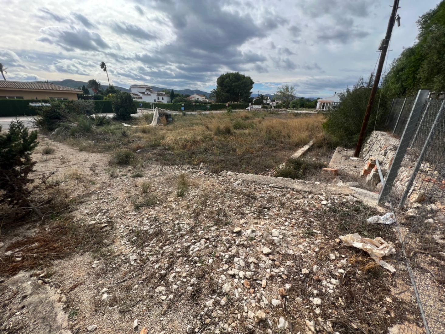 Vaste terrain plat avec végétation locale et vue sur les montagnes. Cette parcelle offre un fort potentiel d'extension ou de développement commercial avec accès facile.